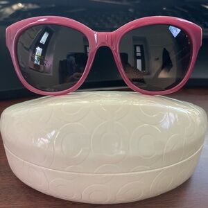 Coach Pink Frame Sunglasses with Dark Lenses and Cream Embossed Case
